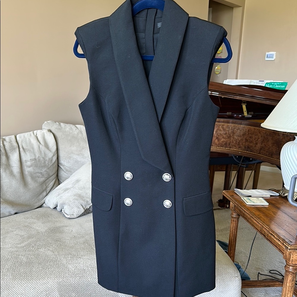 Black Double-Breasted Sleeveless Blazer Dress